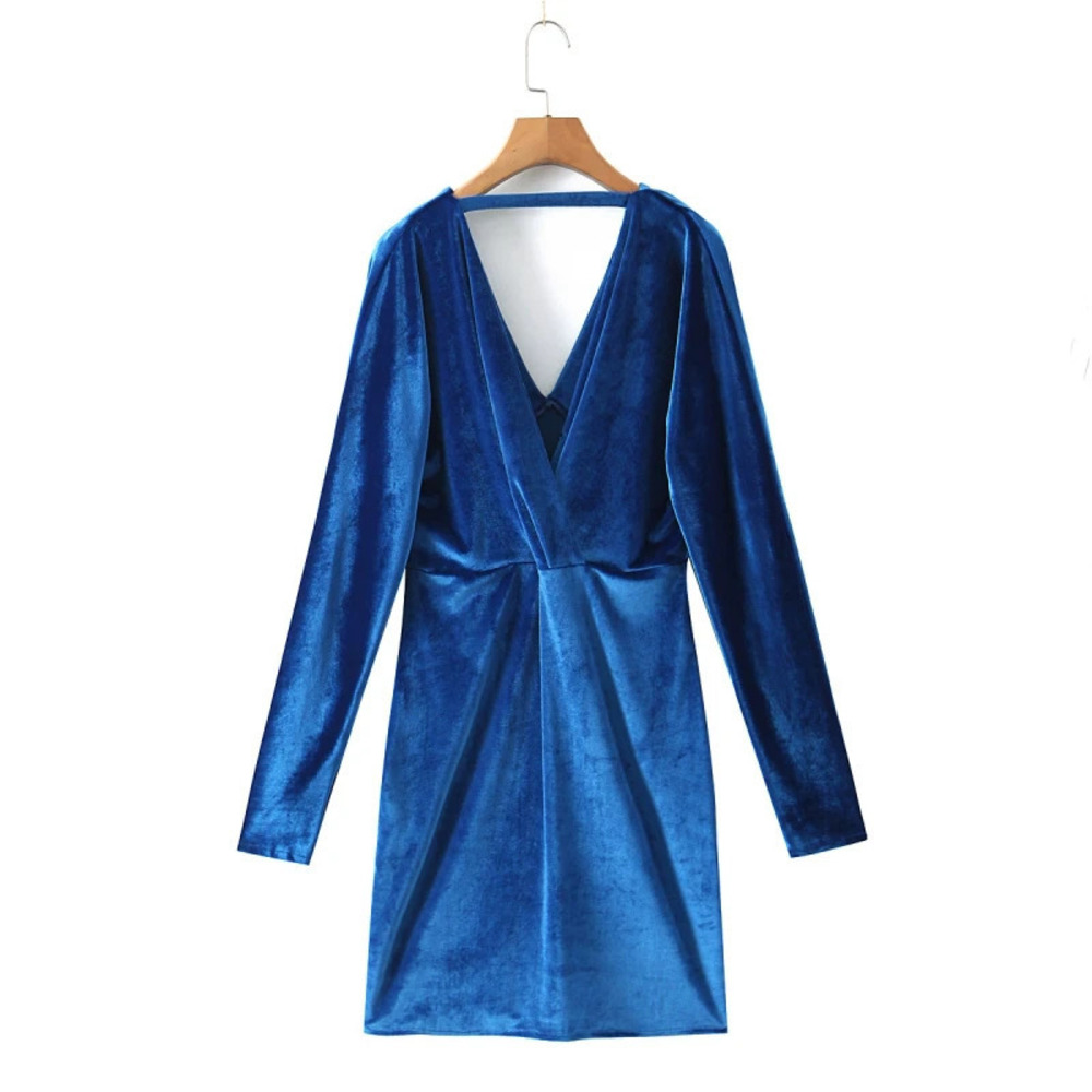 Women Spring Velvet Cross Strap Dress